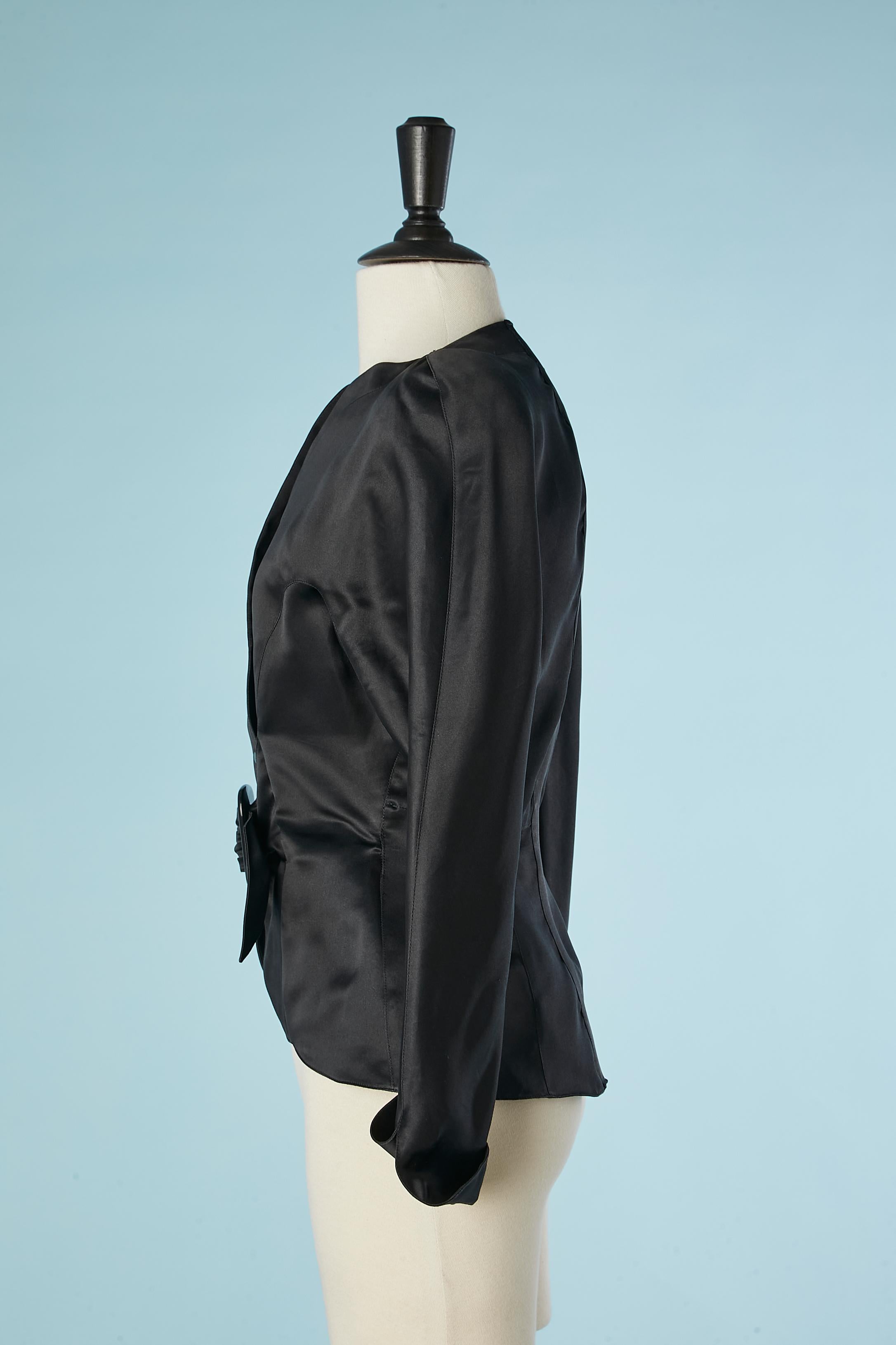 Women's Black silk jacket with draped half-belt in the middle front Thierry Mugler  For Sale