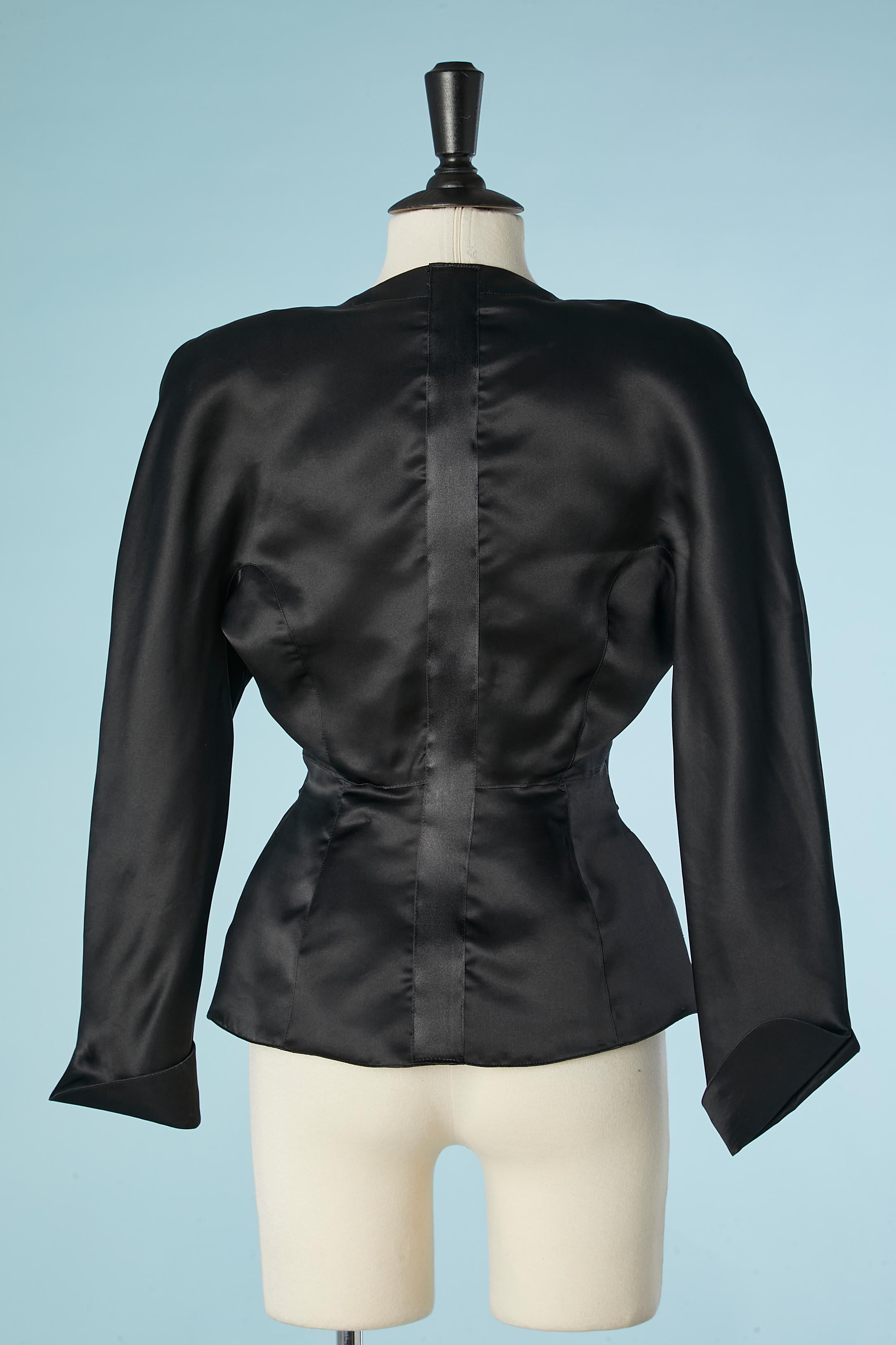 Black silk jacket with draped half-belt in the middle front Thierry Mugler  For Sale 1