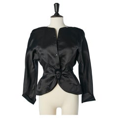 Black silk jacket with draped half-belt in the middle front Thierry Mugler 