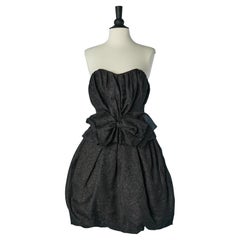 Robe de cocktail bustier ballon en jacquard de soie noire NINA RICCI