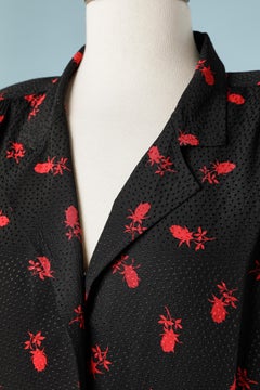 Black silk jacquard shirt with red roses print UNGARO TER