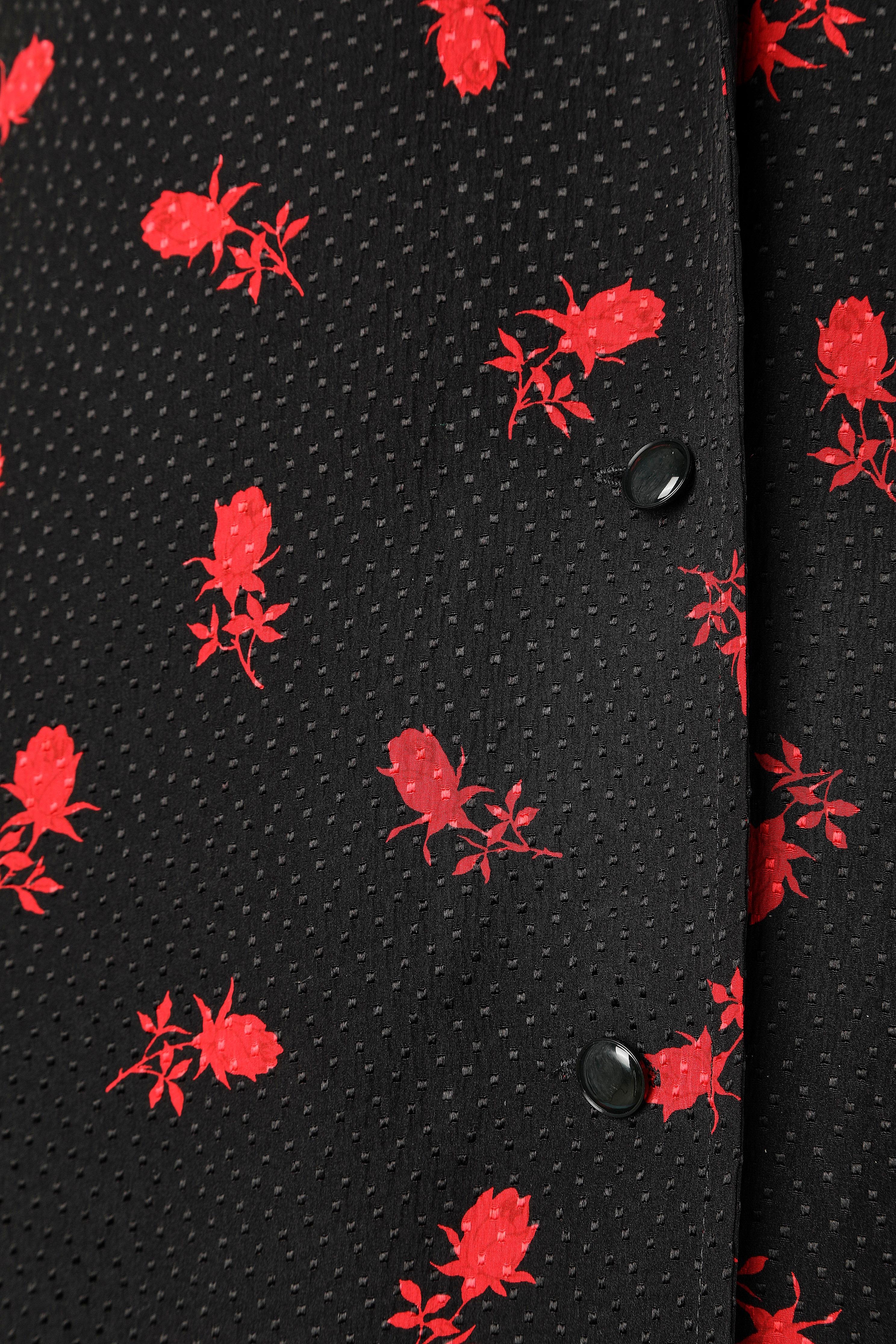 Schwarzes Seidenjacquard-Hemd aus Seide mit rotem Rosendruck UNGARO TER  im Zustand „Hervorragend“ im Angebot in Saint-Ouen-Sur-Seine, FR