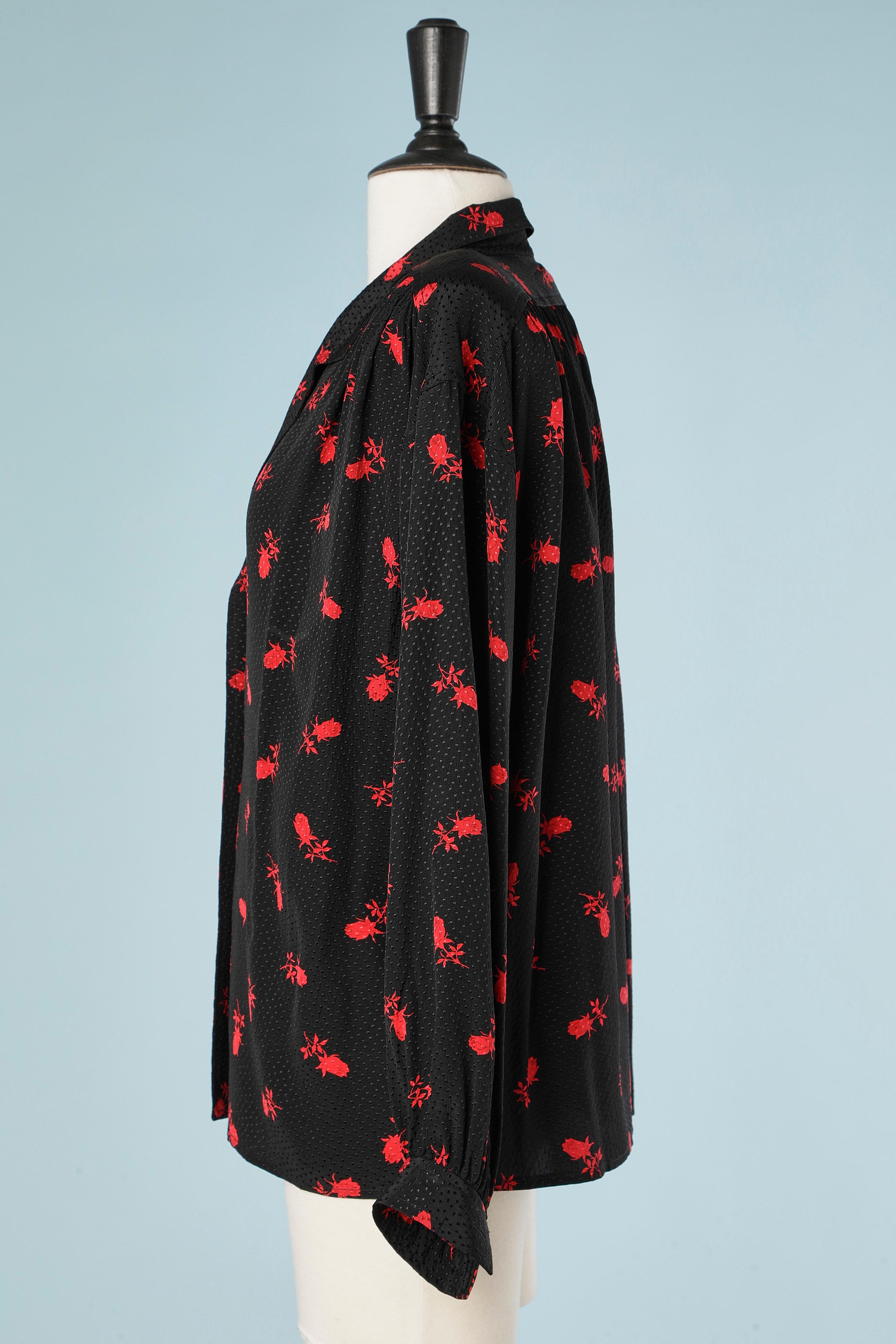 Women's Black silk jacquard shirt with red roses print UNGARO TER  For Sale
