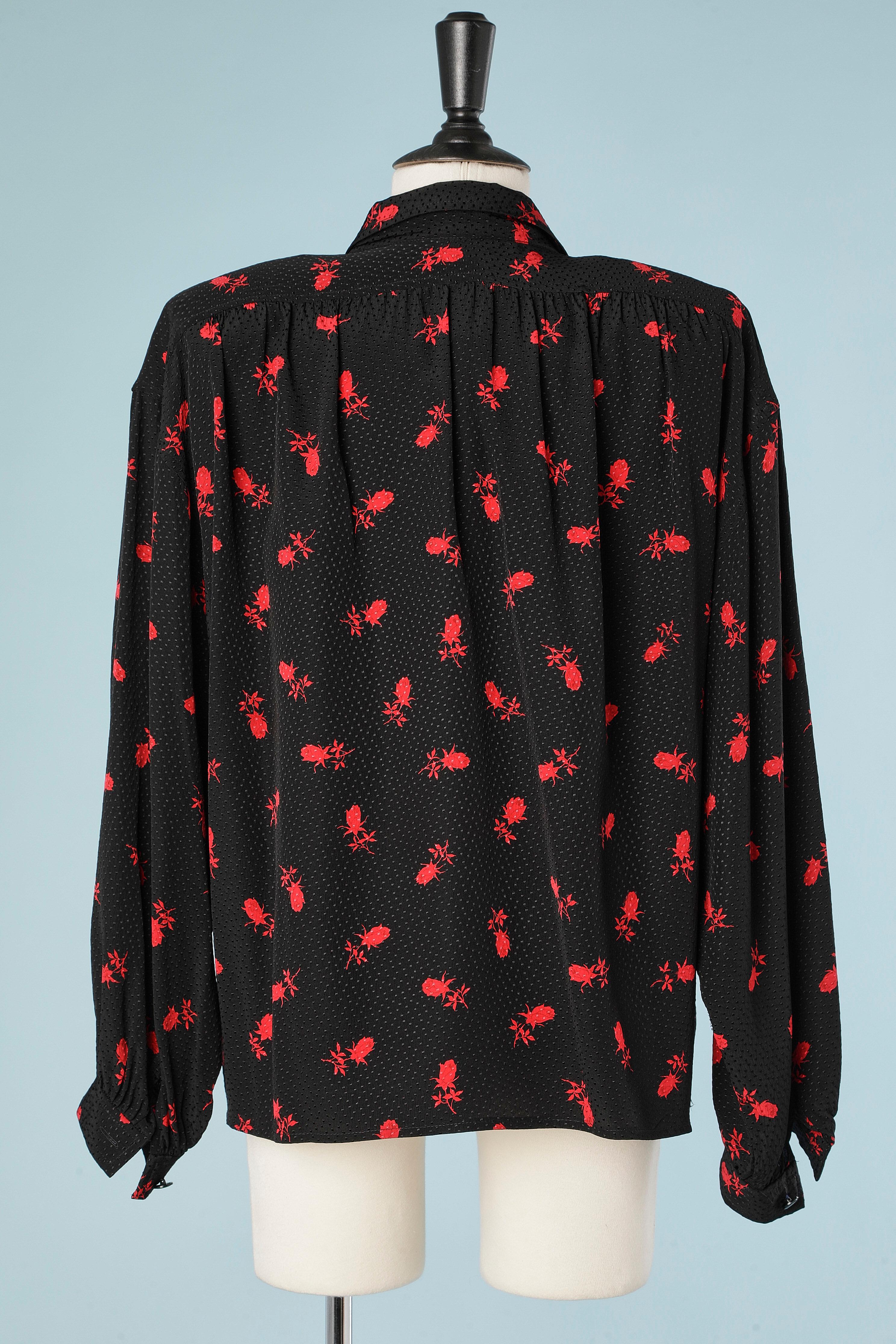 Black silk jacquard shirt with red roses print UNGARO TER  For Sale 1