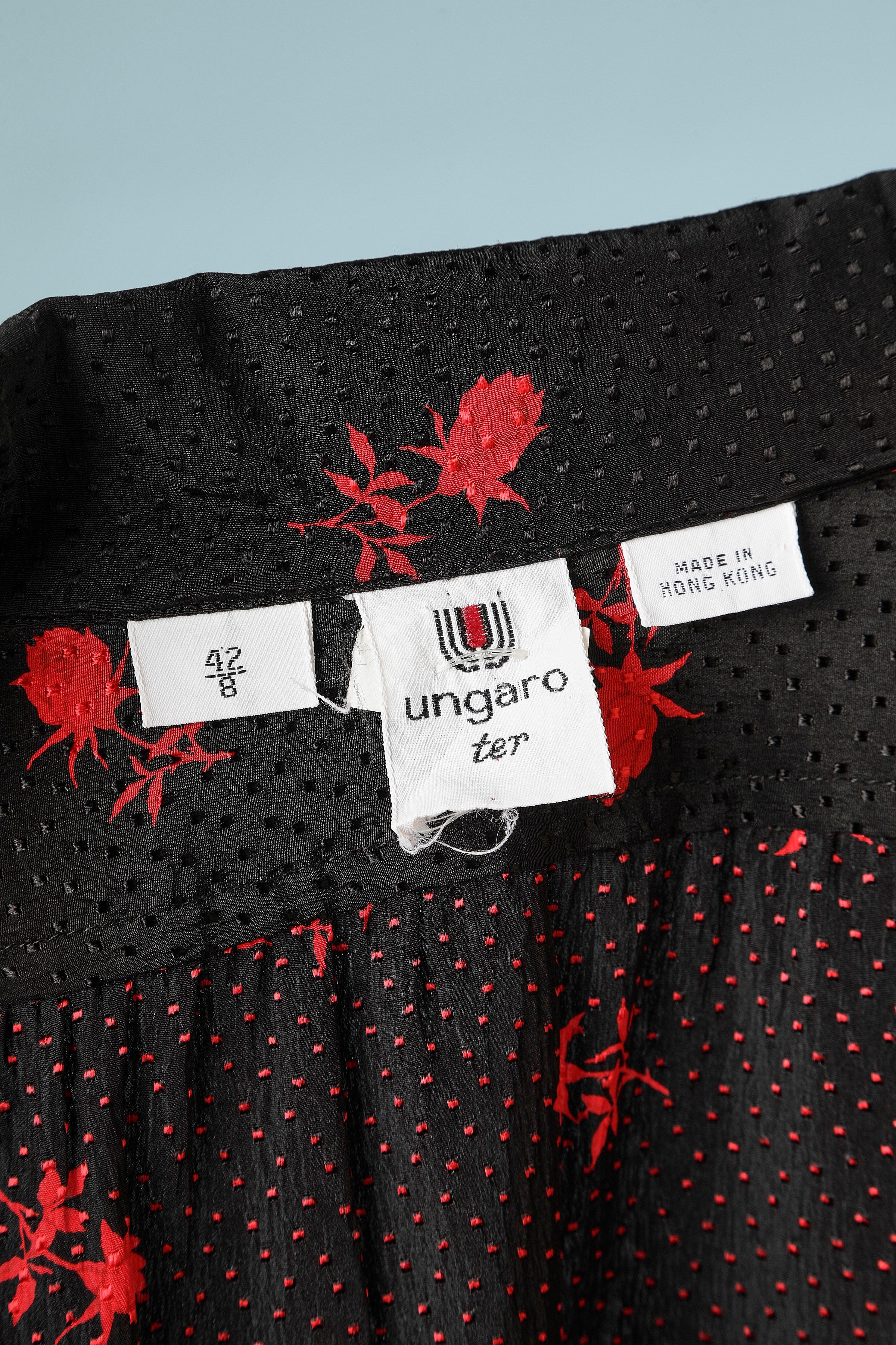 Black silk jacquard shirt with red roses print UNGARO TER  For Sale 2