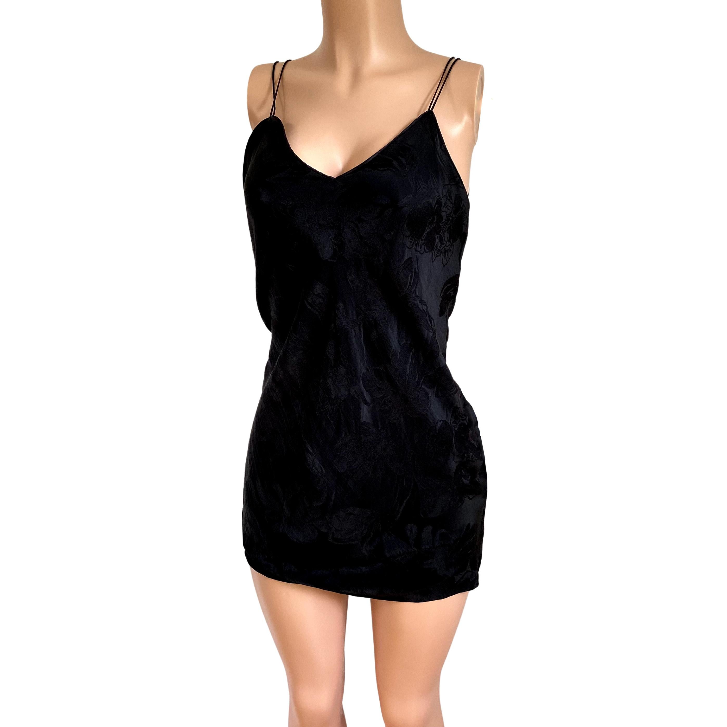 Black silk jacquard short slip dress with side slit - Flora Kung 1