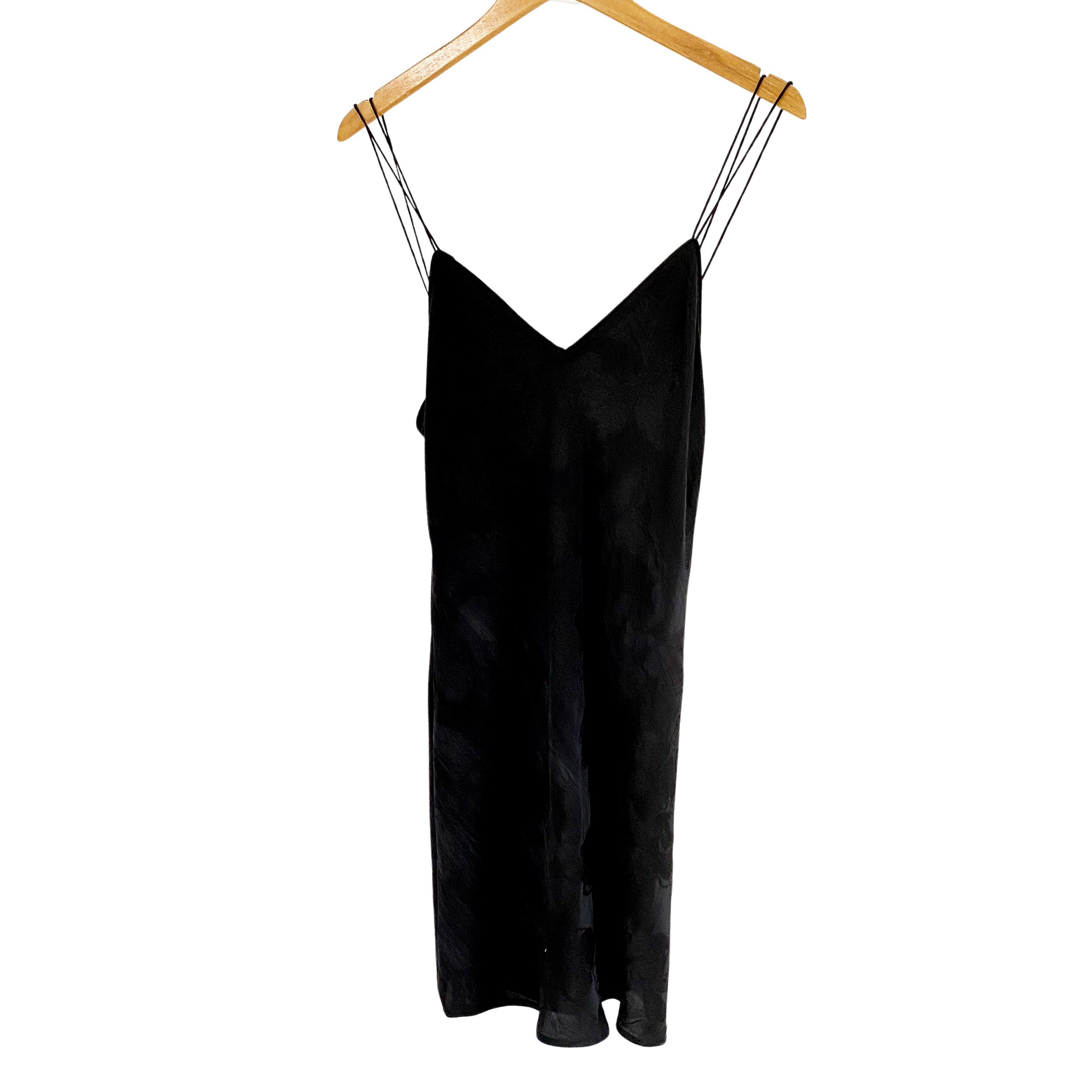 Black silk jacquard short slip dress with side slit - Flora Kung 2