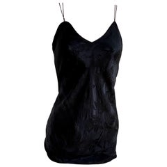 Vintage Black silk jacquard short slip dress with side slit - Flora Kung