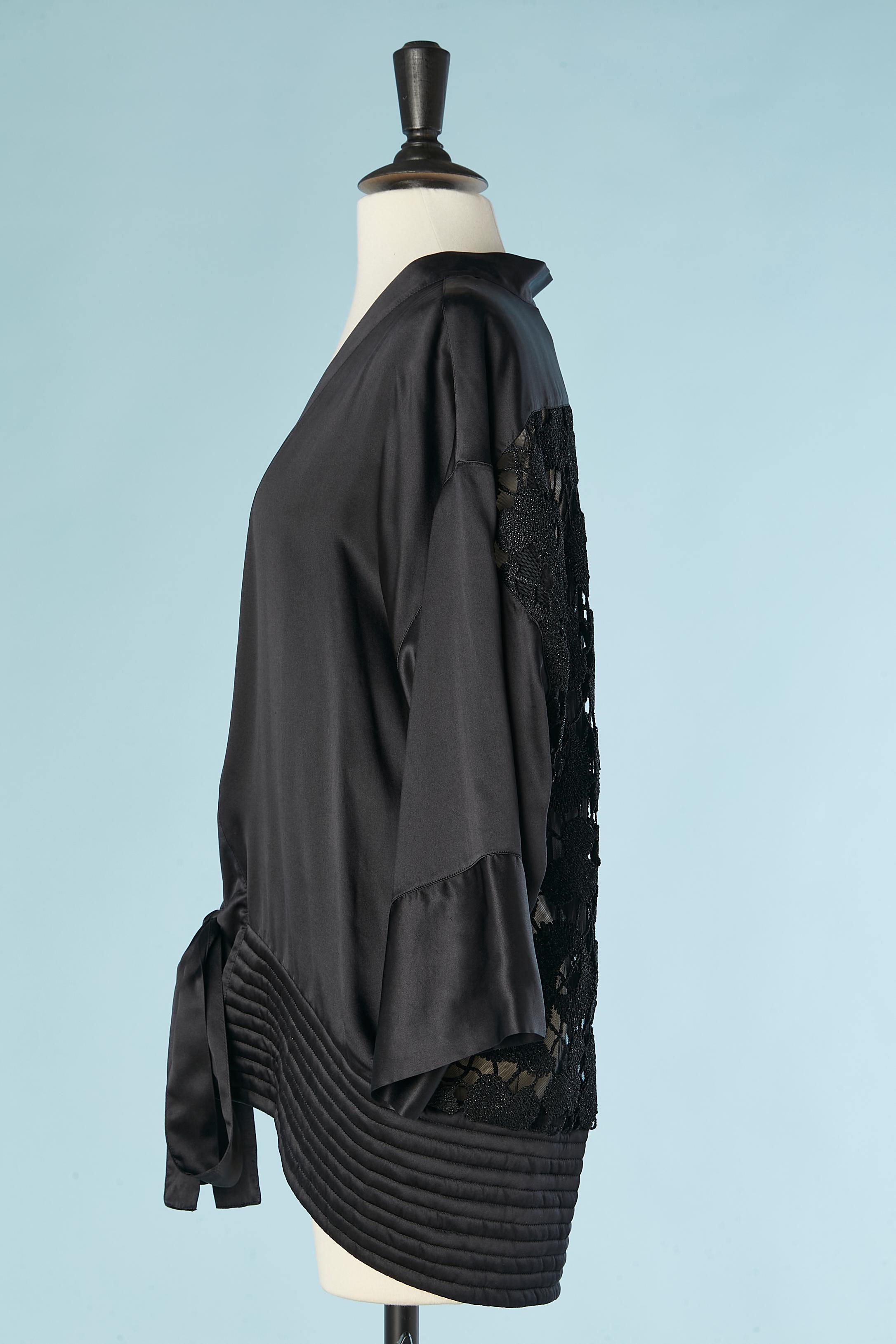 Women's Black silk kimono jacket with see-through lace back on tulle Gianfranco Ferré  For Sale