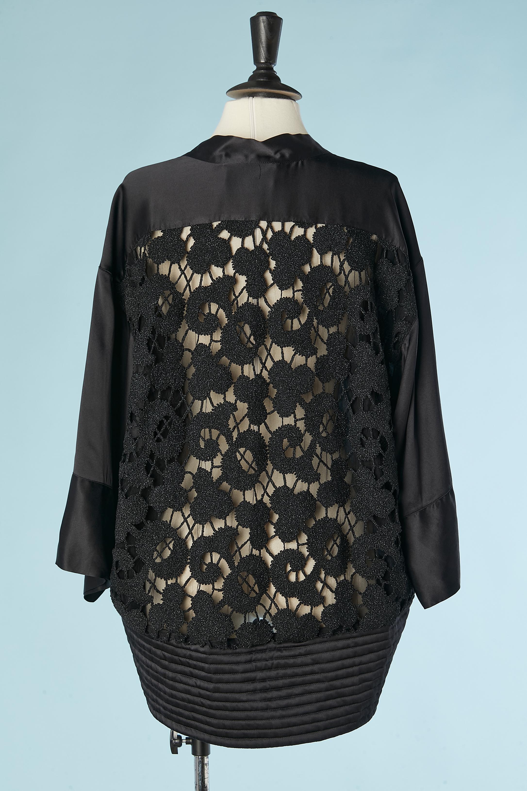 Black silk kimono jacket with see-through lace back on tulle Gianfranco Ferré  For Sale 1