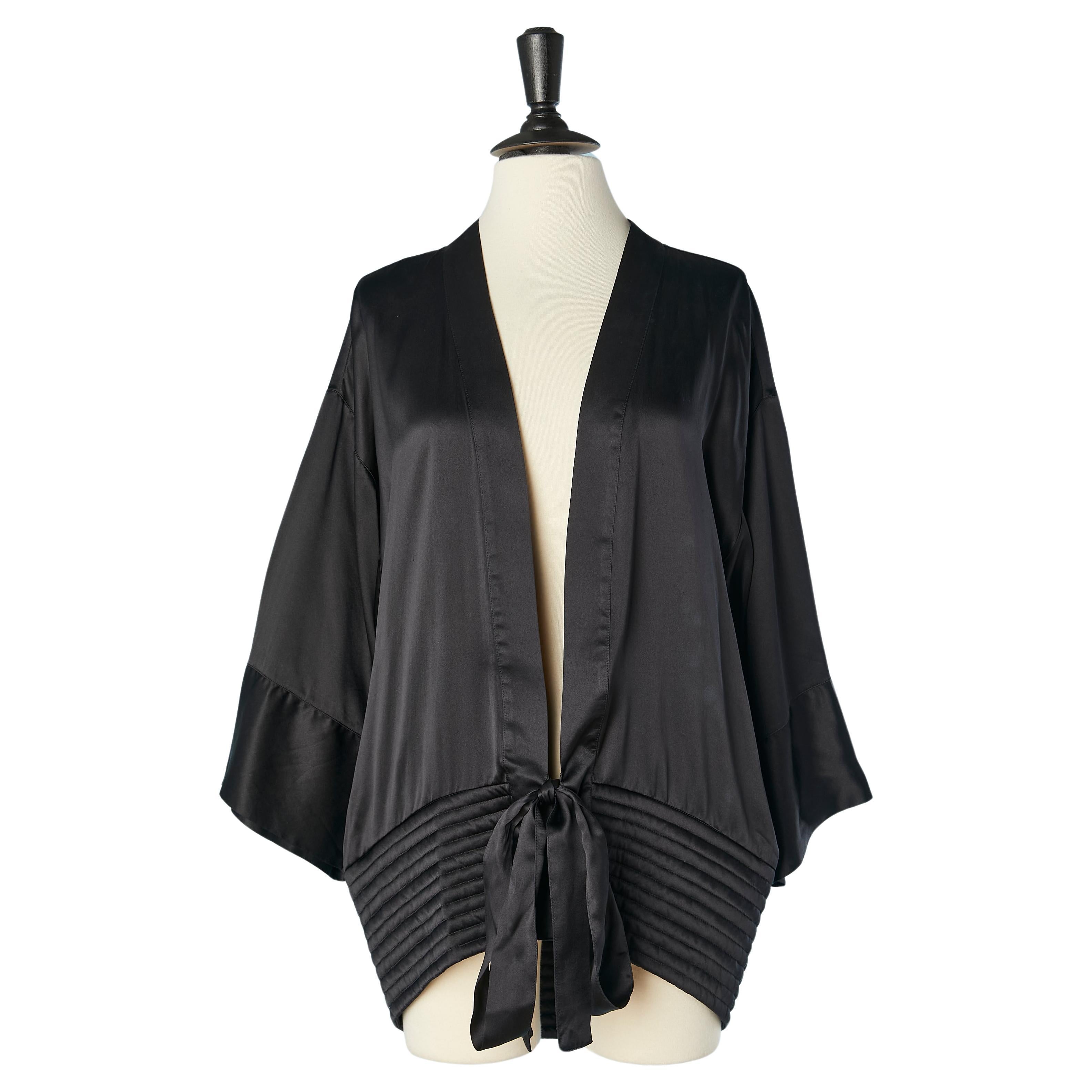 Black silk kimono jacket with see-through lace back on tulle Gianfranco Ferré For Sale