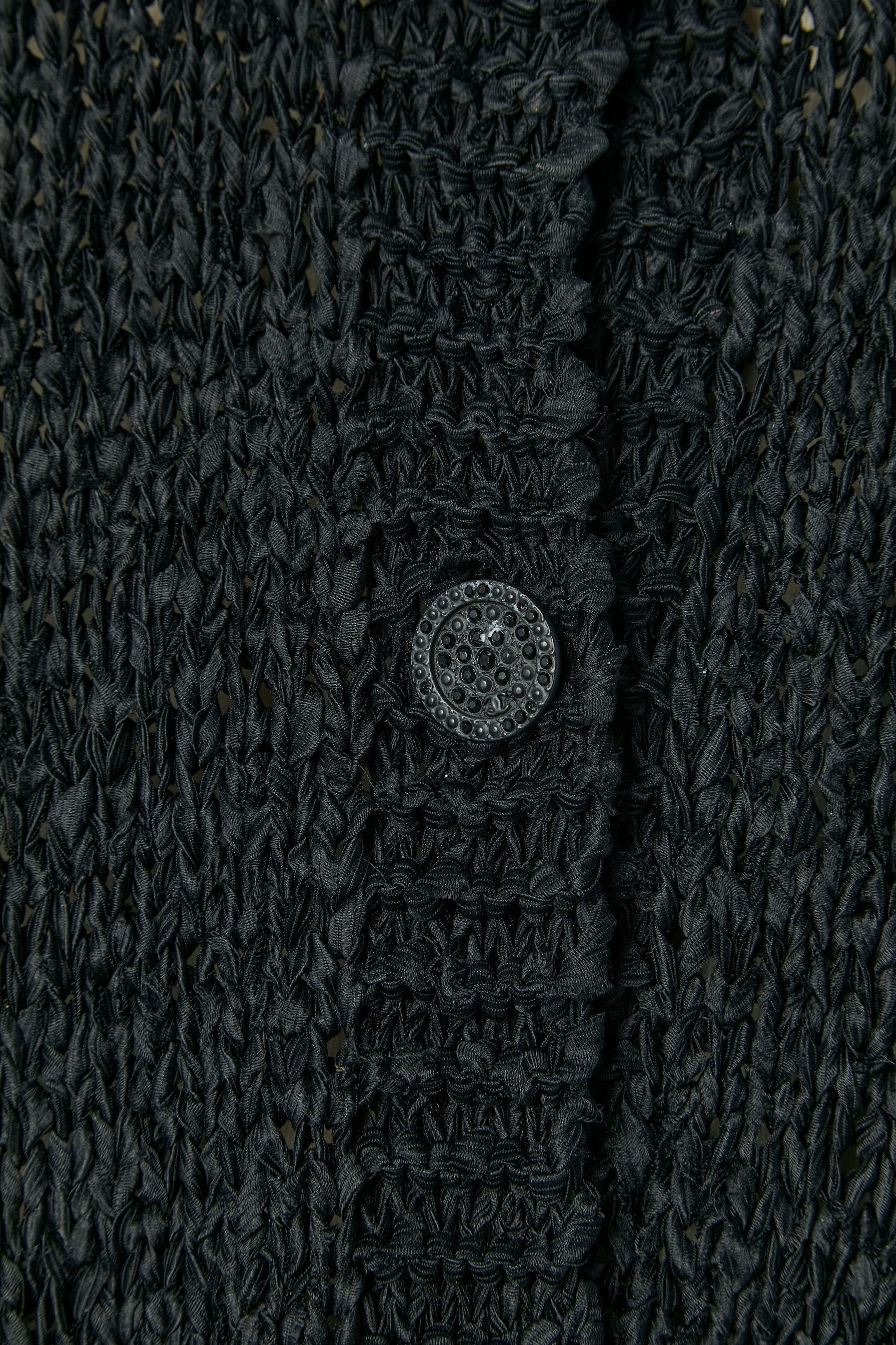 Noir Cardigan en maille de soie noire CHANEL en vente