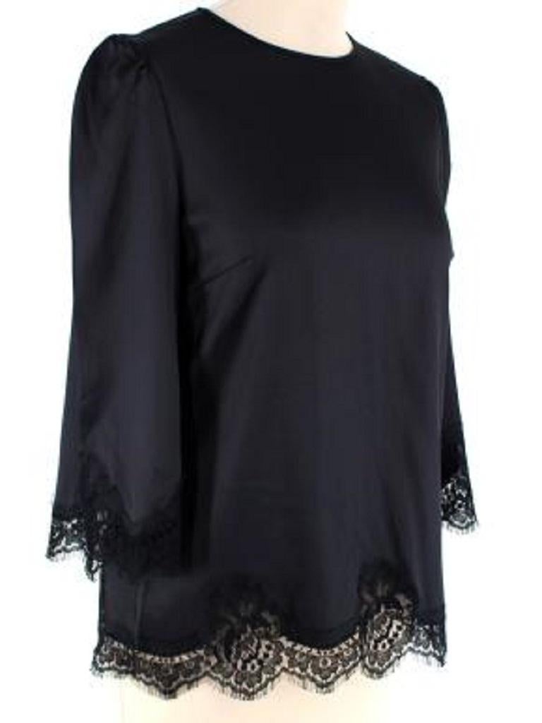 Black Silk Lace Trimmed Top In Excellent Condition For Sale In London, GB