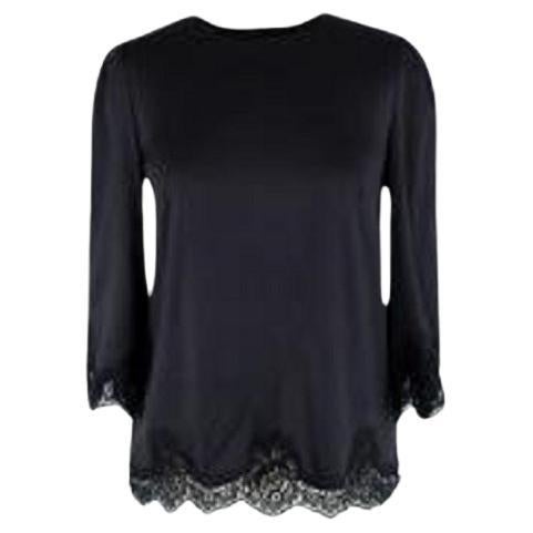 Black Silk Lace Trimmed Top For Sale