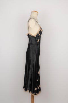 Black Silk Lingerie Set with Cream Lace