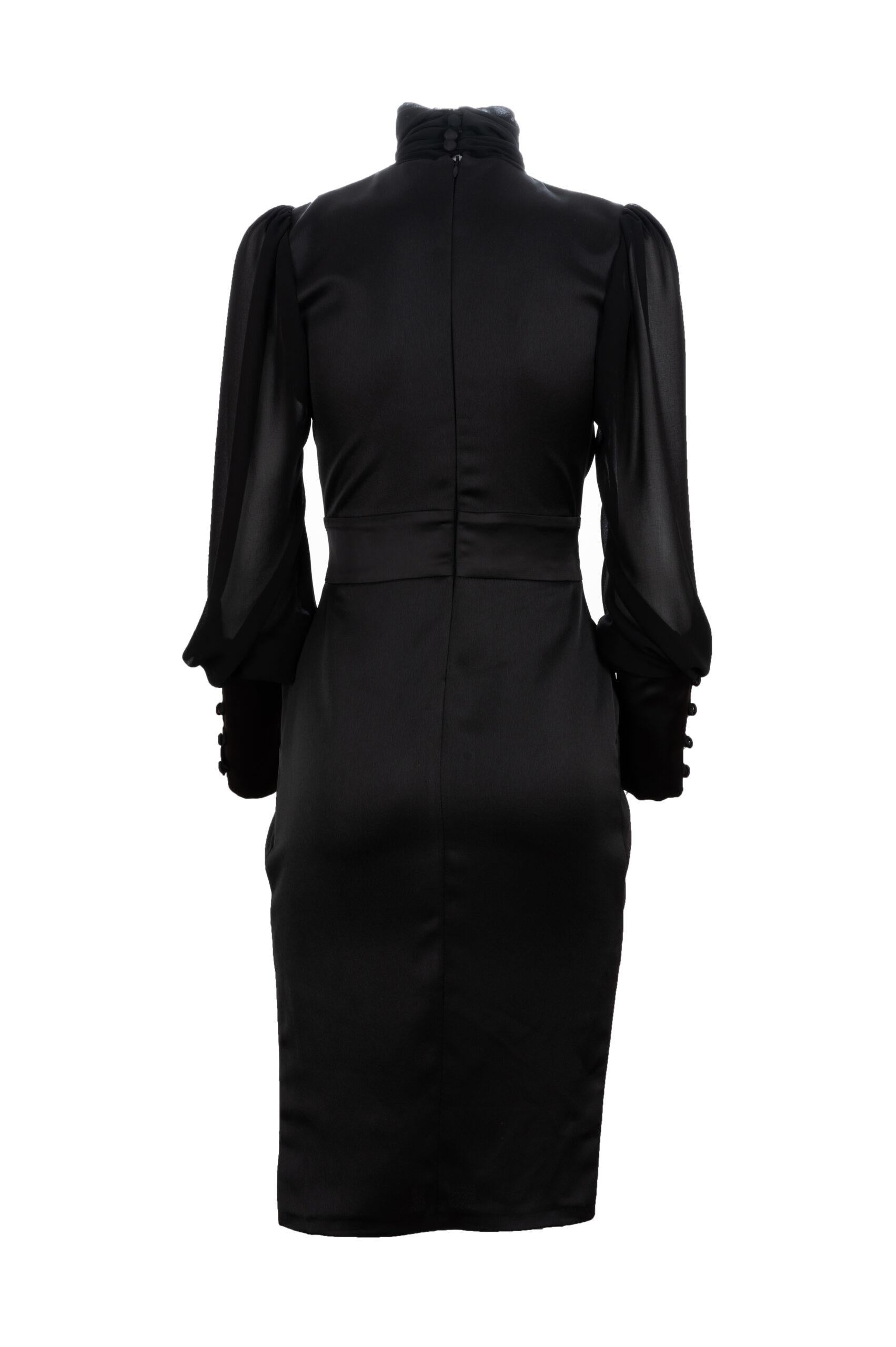 Black silk long sleeves dress NWOT
Maya dress features see through sleeves, high neck and slits on both sides. The dress is finished with luxe satin buttons on the cuffs and on the collar. 

 

COMPOSITION: 97%PL 3%LY