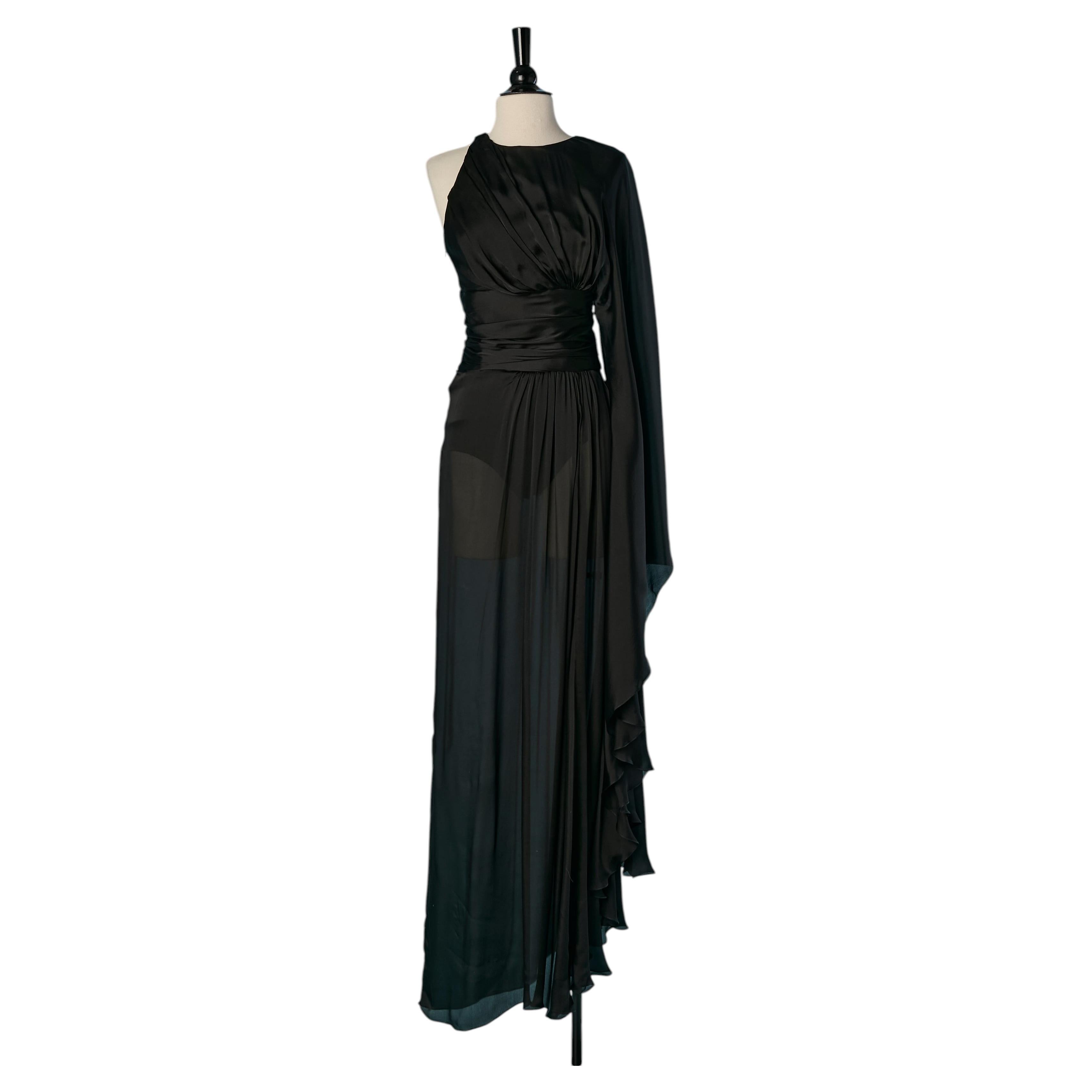 Vestido de noche de seda negro con un solo hombro de ALEXANDRE VAUTHIER