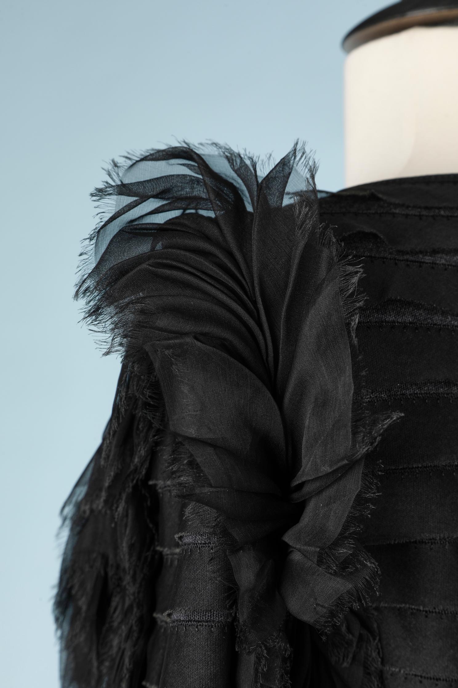 Black silk organza tunique with ruffles on a wool jersey base Chanel  In Excellent Condition In Saint-Ouen-Sur-Seine, FR