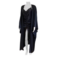 Black silk satin charmeuse Furisode-sleeve Kimono with sash by FLORA KUNG  