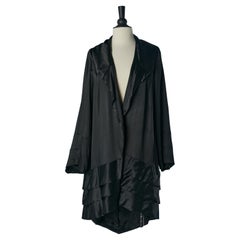 Black silk satin evening coat with ruffles on the bottom edge Circa 1925/30