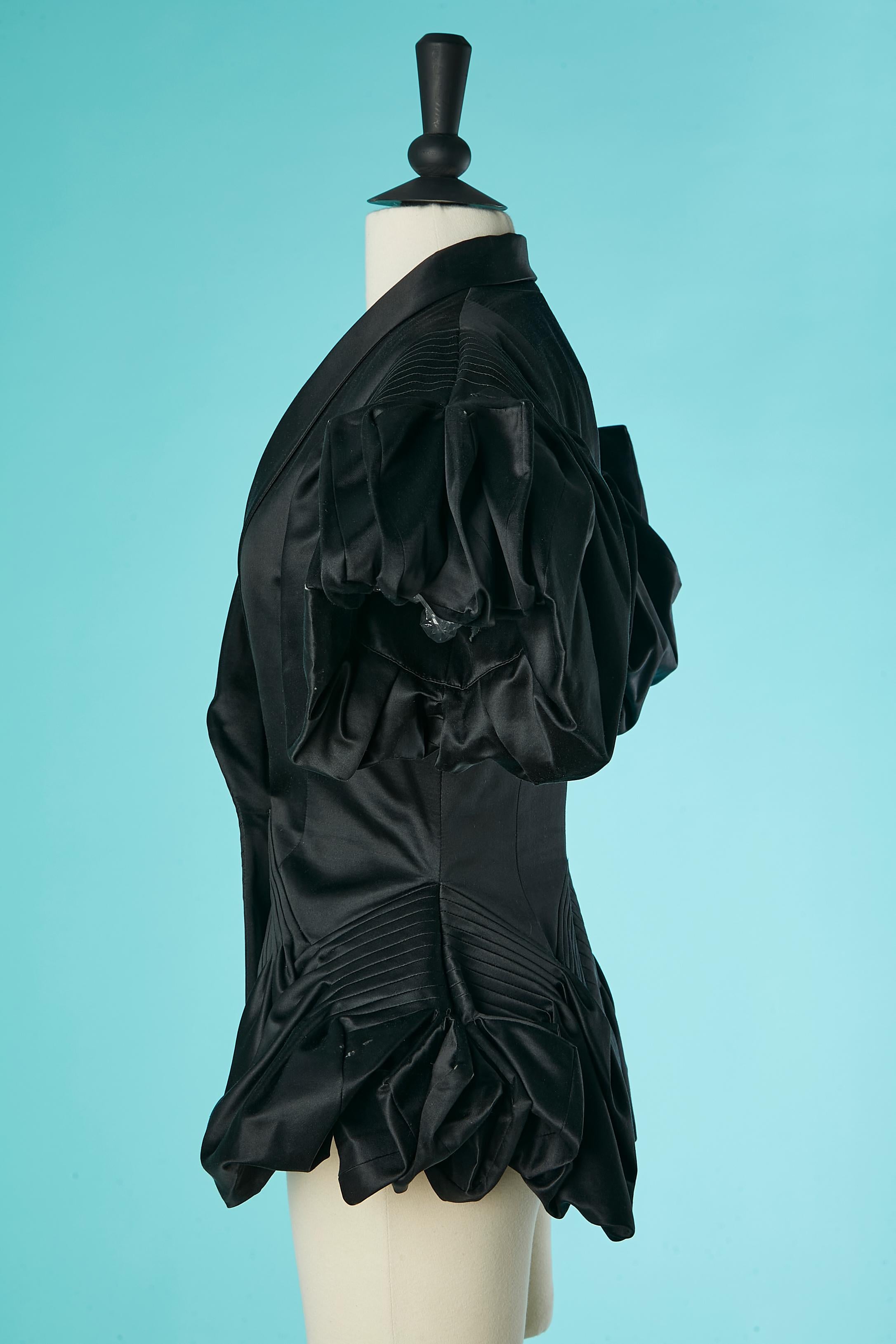Black silk satin evening jacket with stitched pleats and draped John Galliano  For Sale 1