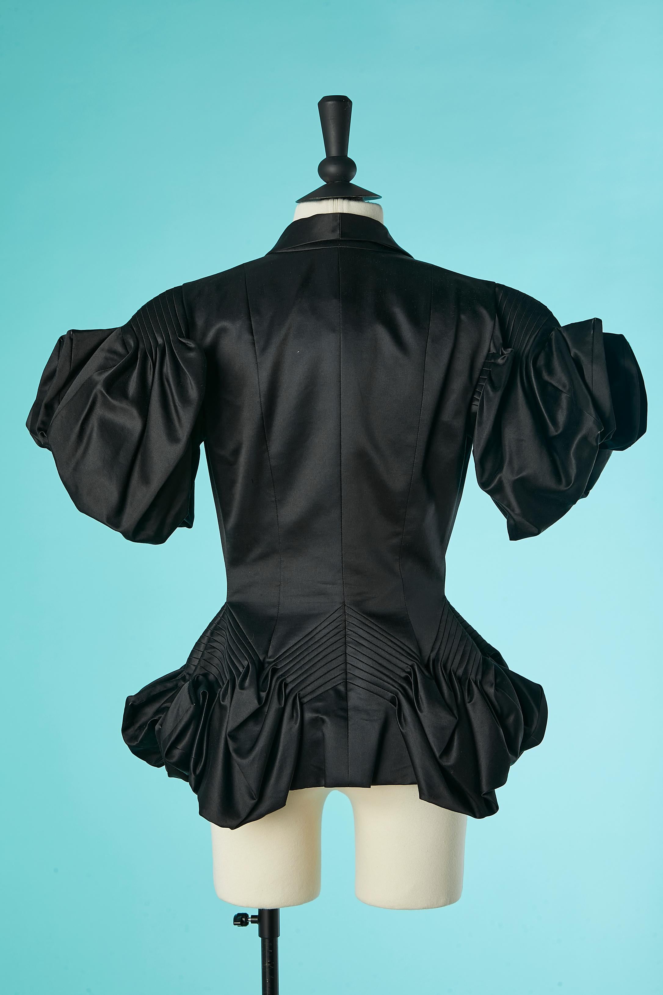 Black silk satin evening jacket with stitched pleats and draped John Galliano  For Sale 2