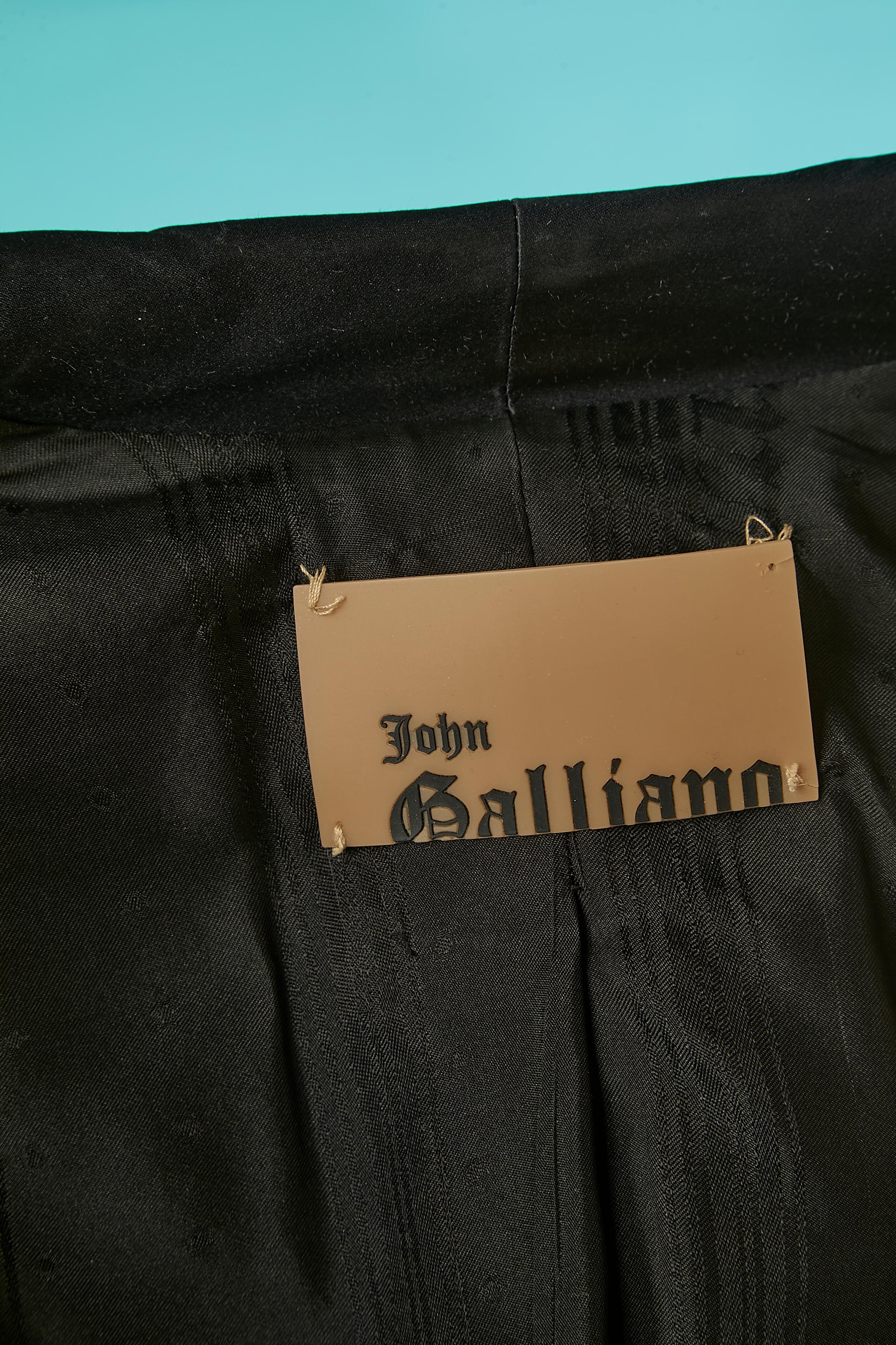 Black silk satin evening jacket with stitched pleats and draped John Galliano  For Sale 3