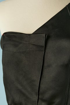 Black silk satin one shoulder cocktail dress LANVIN by Alber Elbaz FW 2008