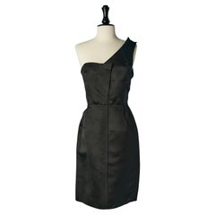 Black silk satin one shoulder cocktail dress LANVIN by Alber Elbaz FW 2008