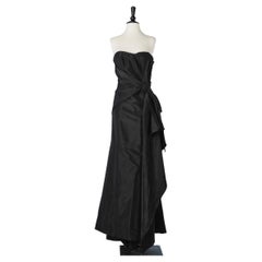 Black silk side drape evening gown Carolina Herrera New-York 
