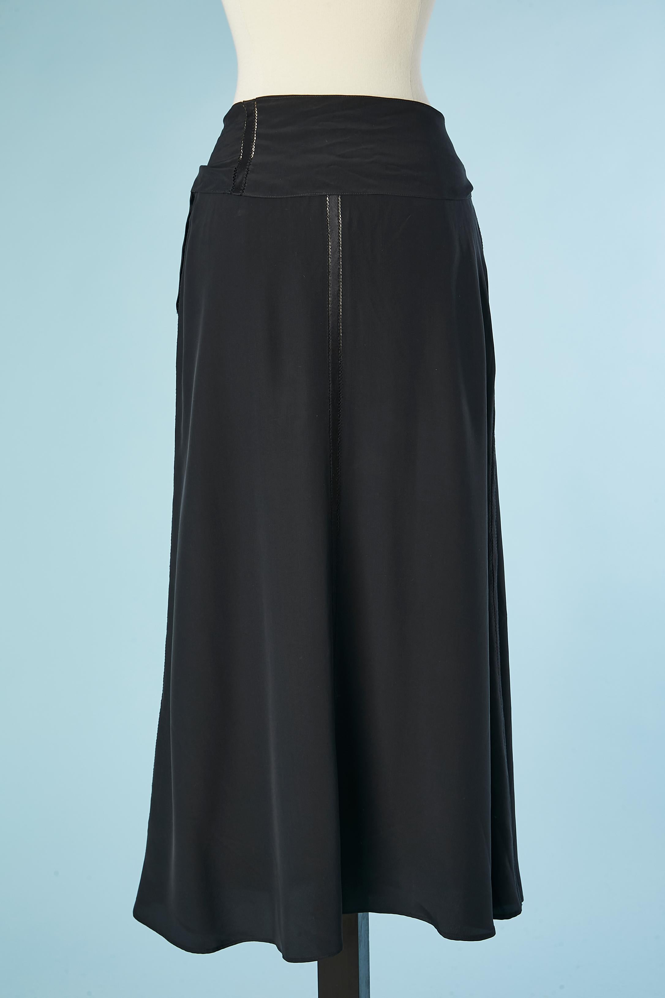 Women's Black silk skirt with see-through opening and belt Nina Ricci  For Sale