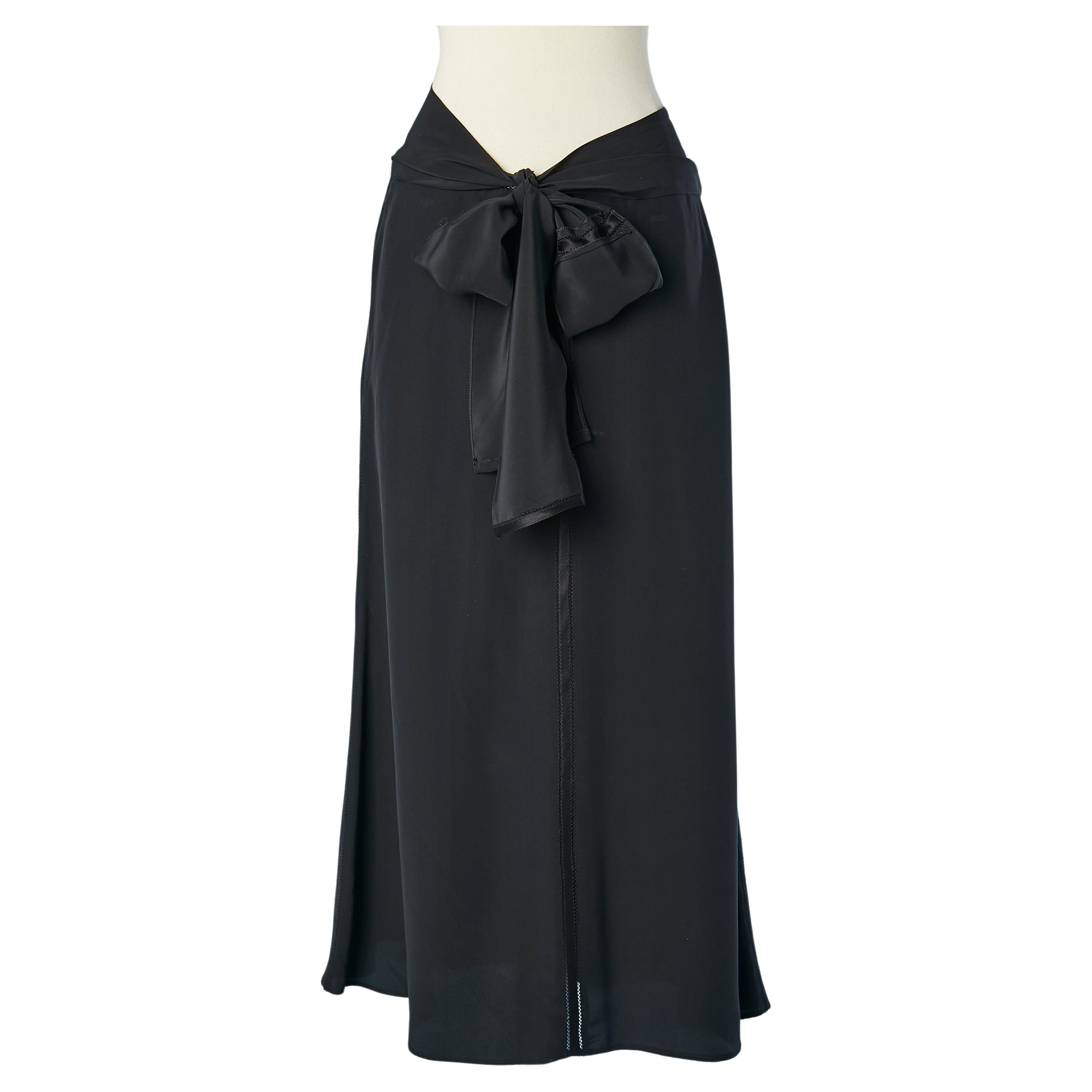 Black silk skirt with see-through opening and belt Nina Ricci  For Sale