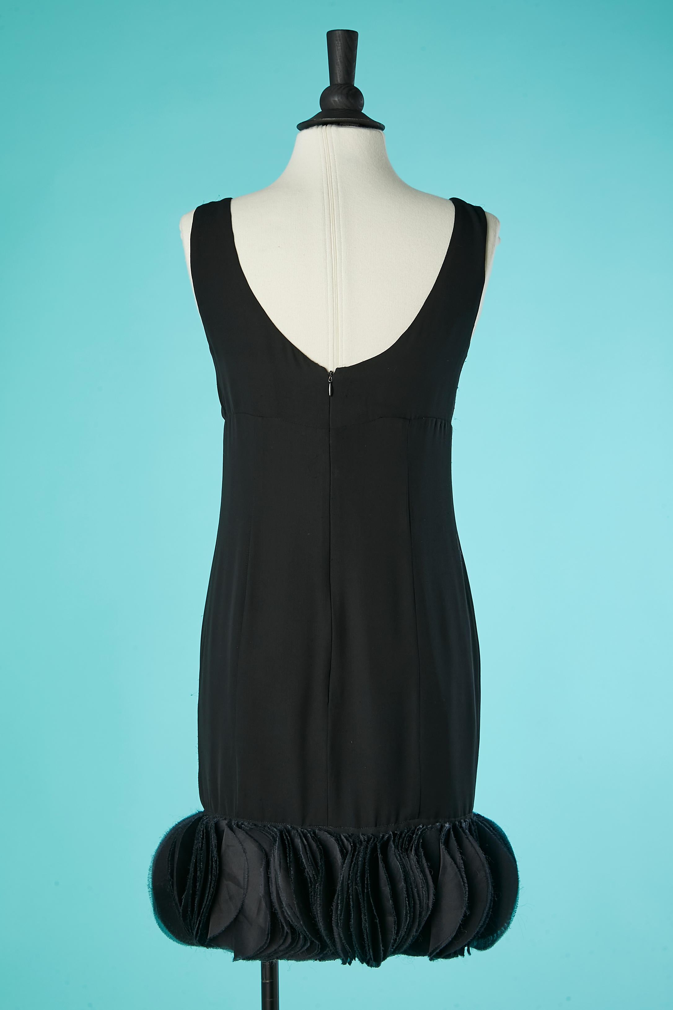 Black silk sleeveless cocktail dress with organza petals edge Armani Collezioni For Sale 1