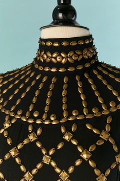 Black silk sleeveless dress with gold metal beadwork Cher MICHEL KLEIN