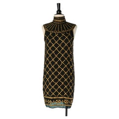 Black silk sleeveless dress with gold metal beadwork Cher MICHEL KLEIN