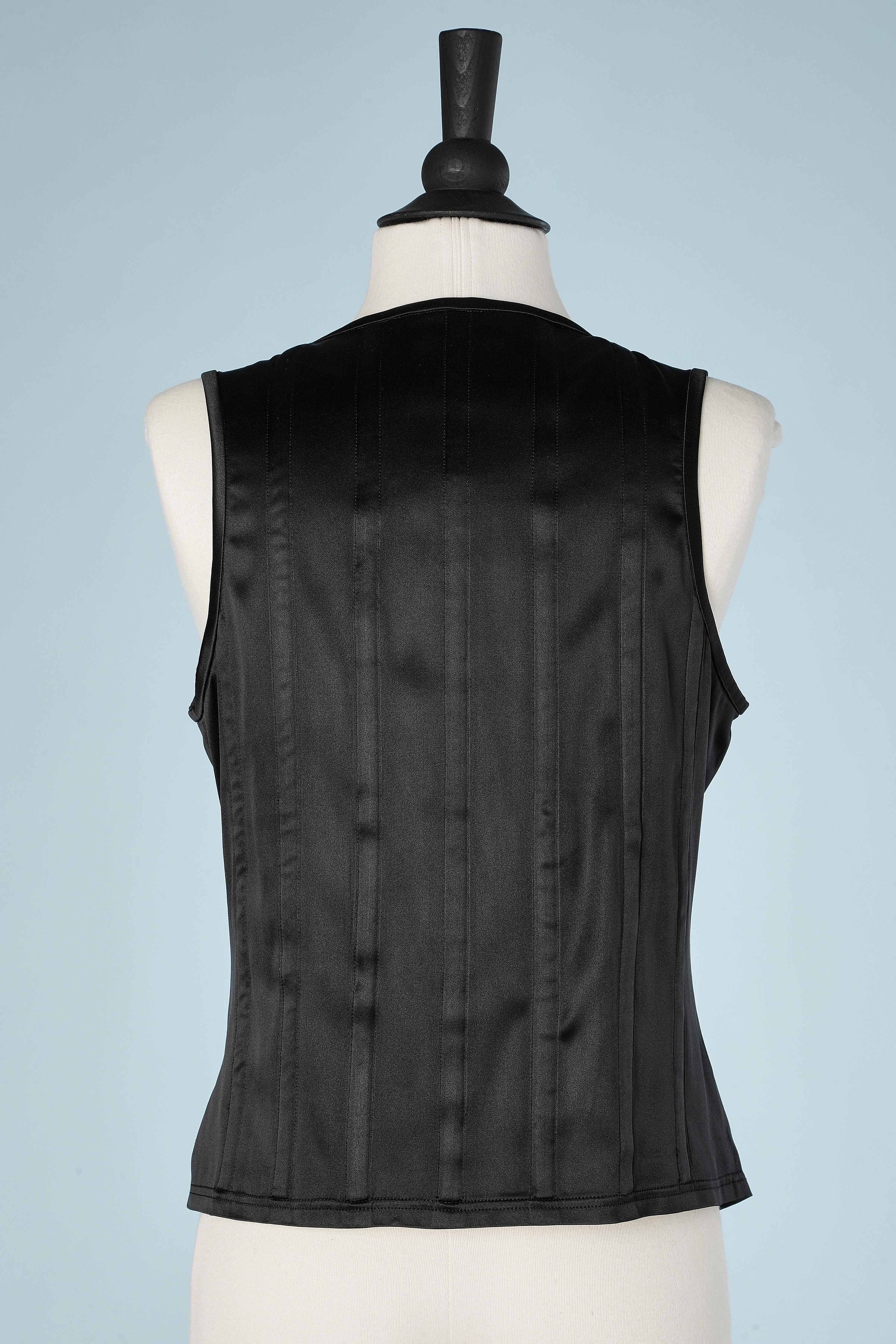 Black silk top with zip in the front and quilted top-stitched strips Chanel For Sale 1