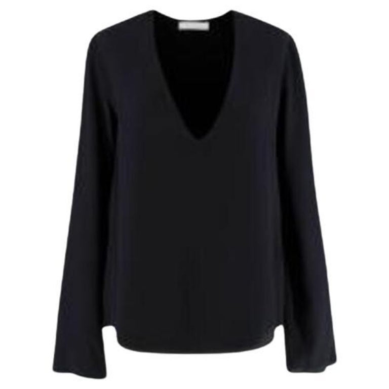 Black V-Neck Sequined Blouse Top