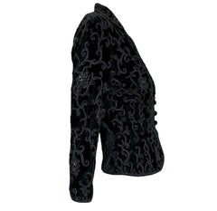 Black Silk Velvet Embellished Blazer w/Soutache, 1940s