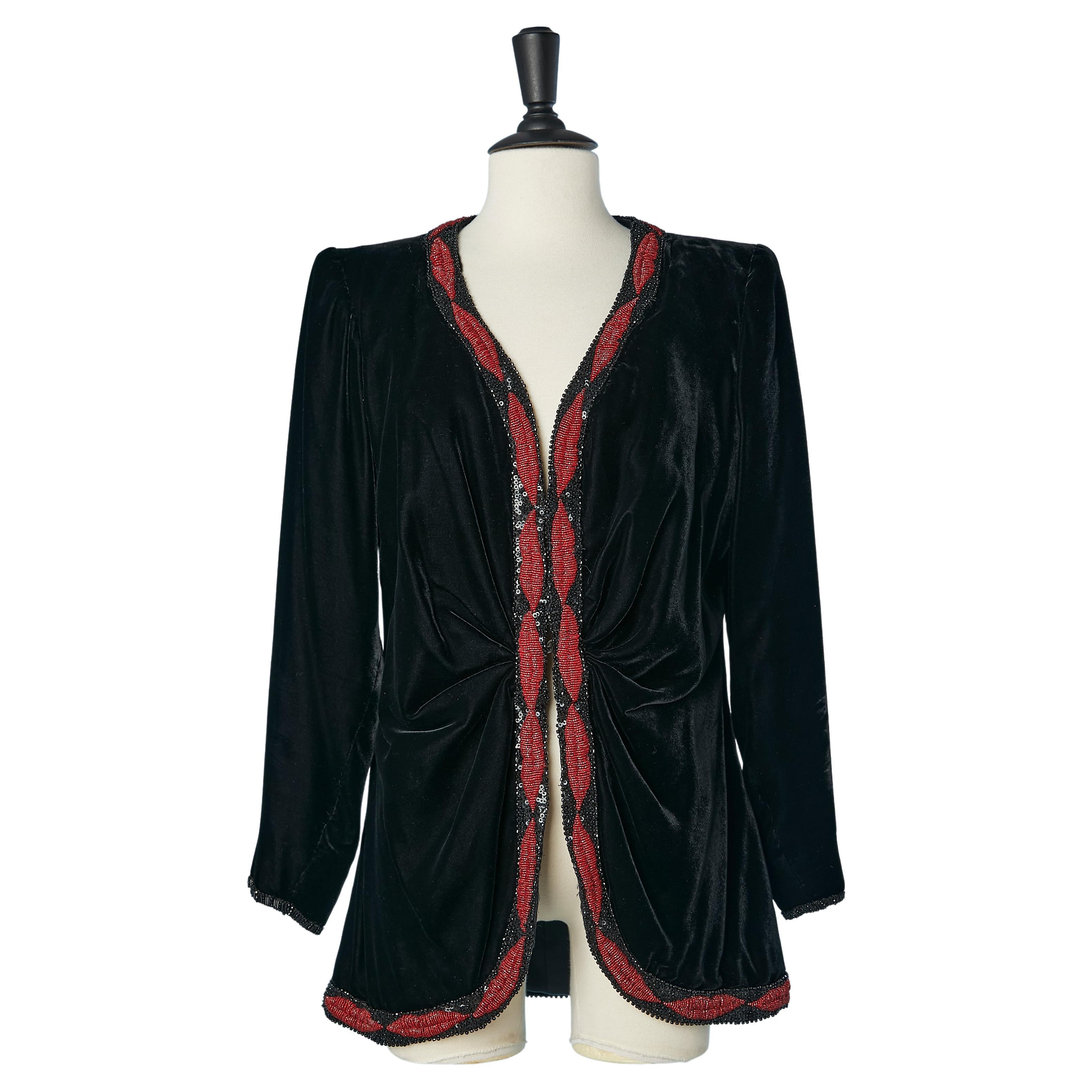 Black silk velvet evening jacket with "mouth" beads embroidery  Bianca Casadei  For Sale