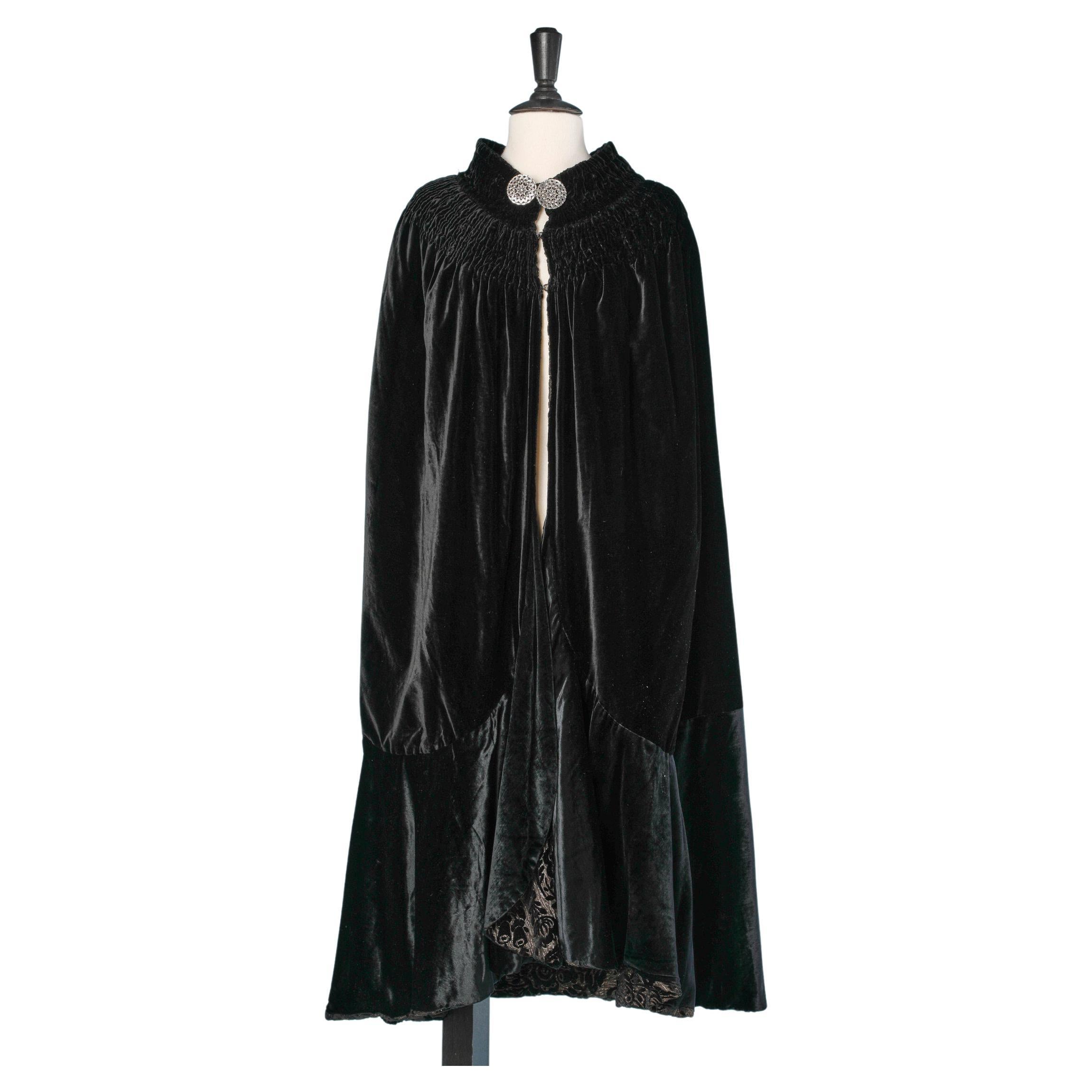 Black silk velvet Opéra cape  with brocade lining Paul Chanel  For Sale