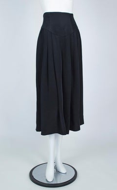 Black Silk Wide Leg Culottes with Cummerbund Girdle Waist – Medium, 1980s