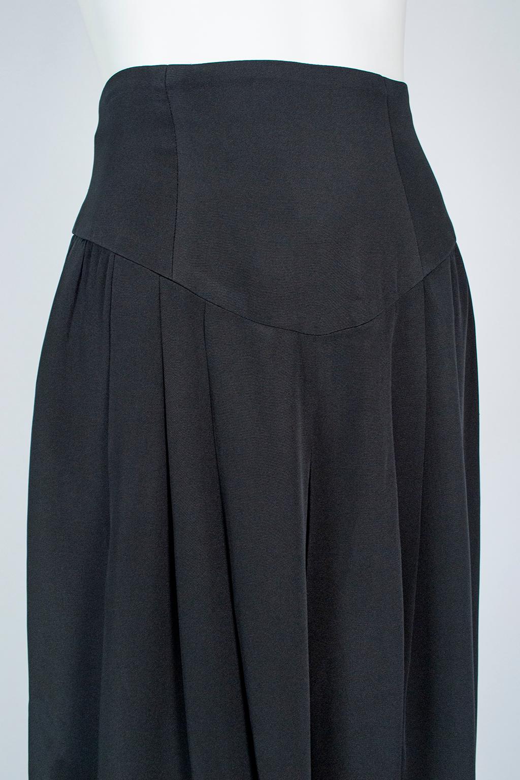 Black Silk Wide Leg Culottes with Cummerbund Girdle Waist – Medium, 1980s 1