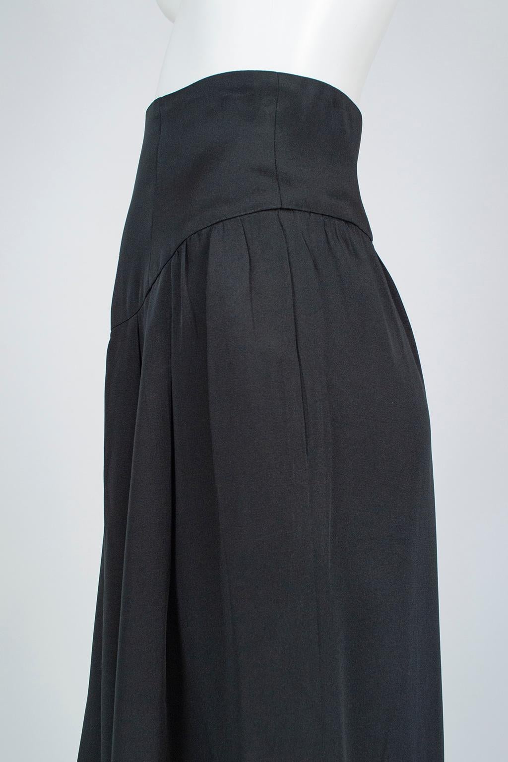 Black Silk Wide Leg Culottes with Cummerbund Girdle Waist – Medium, 1980s 2