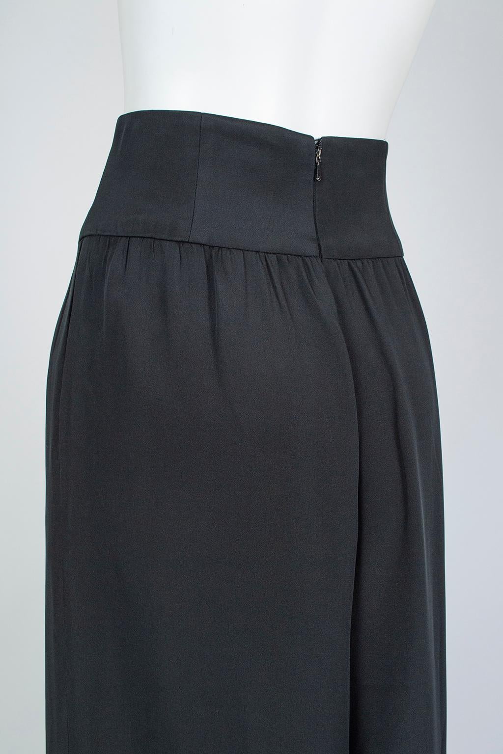 Black Silk Wide Leg Culottes with Cummerbund Girdle Waist – Medium, 1980s 3
