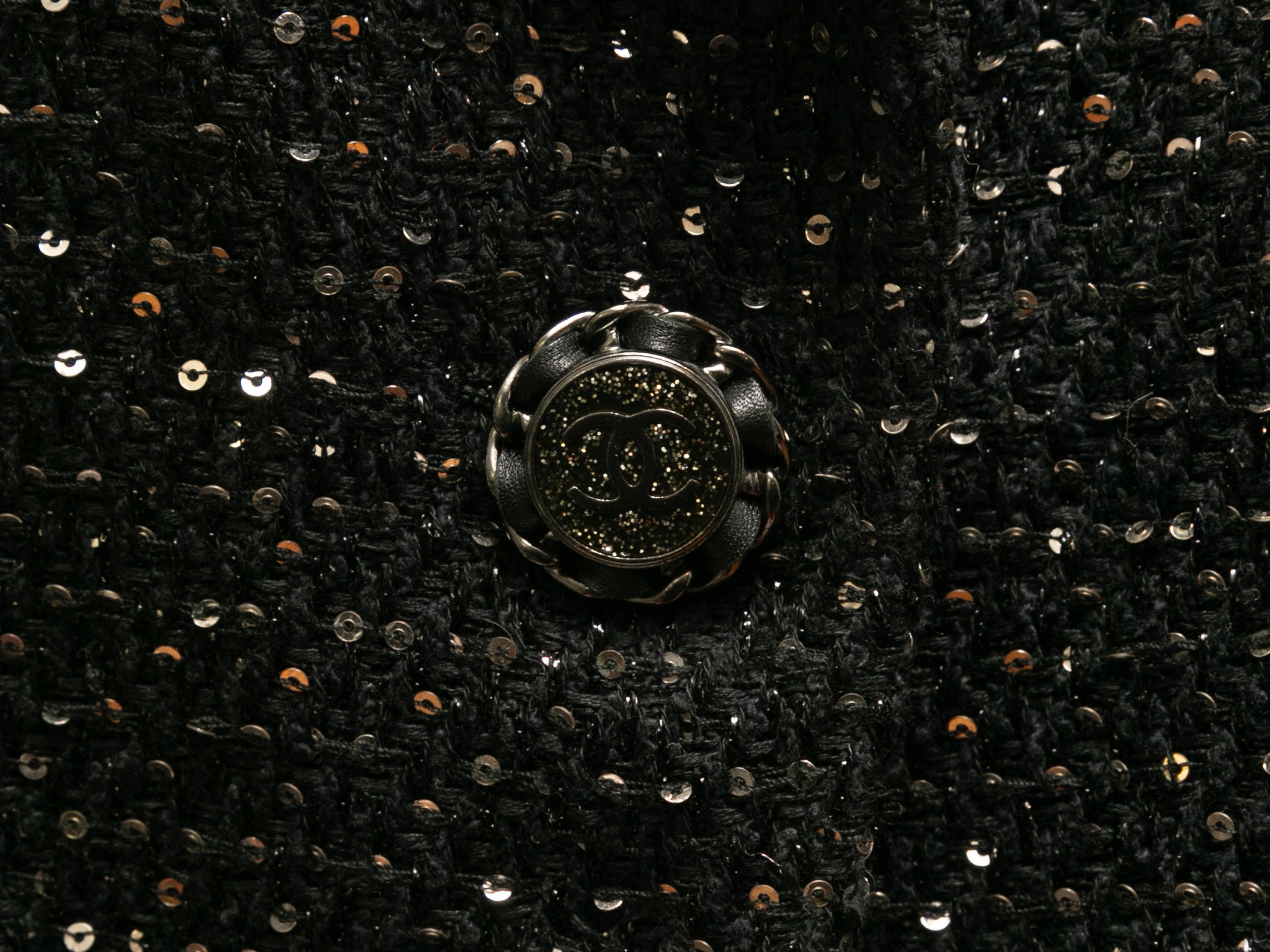 Blazer en tweed noir et argent Chanel Cruise 2011 St. Tropez Taille FR 48 en vente 1