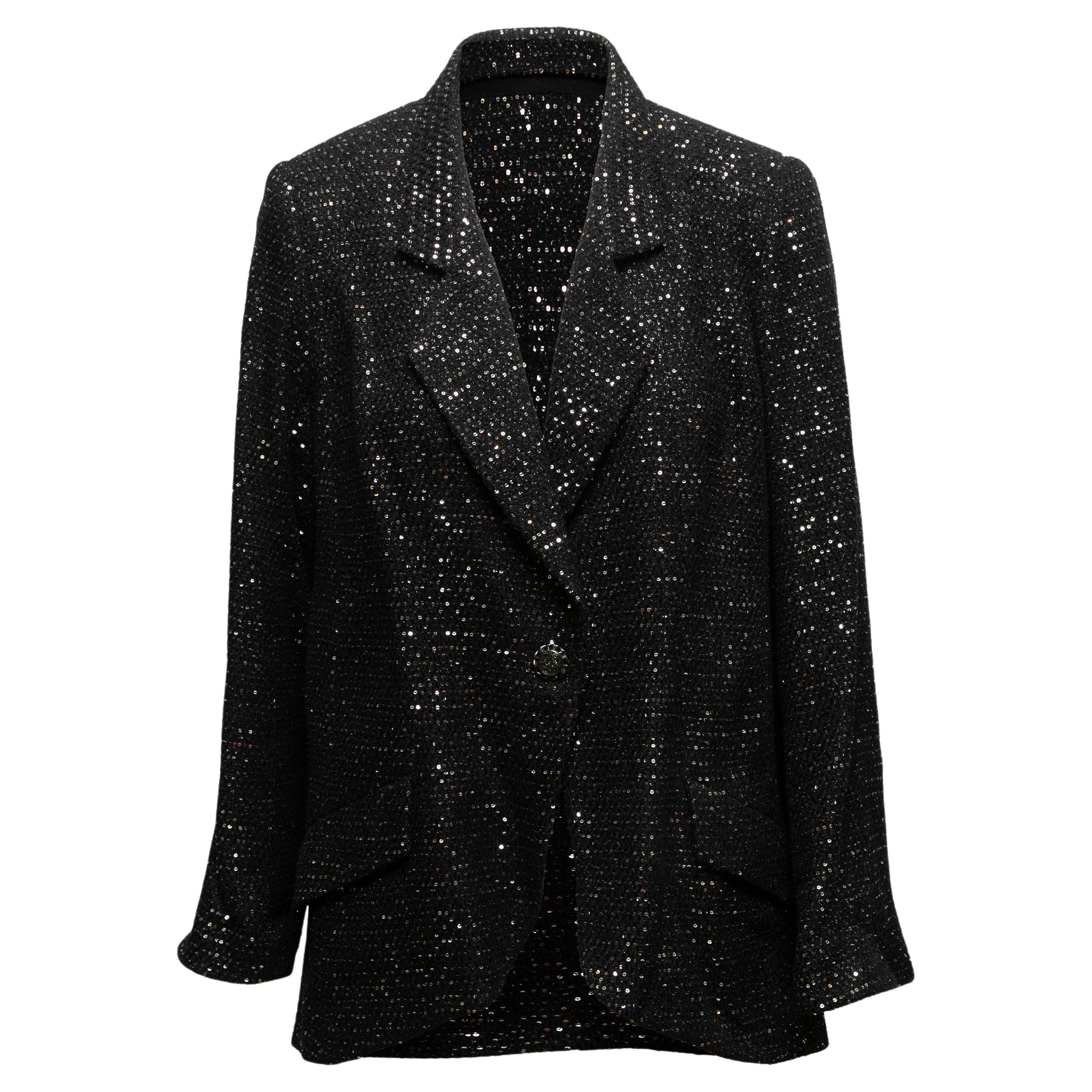 Blazer en tweed noir et argent Chanel Cruise 2011 St. Tropez Taille FR 48 en vente