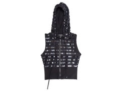 Black & Silver Chanel Sleeveless Sequined Zip Hoodie Size FR 34