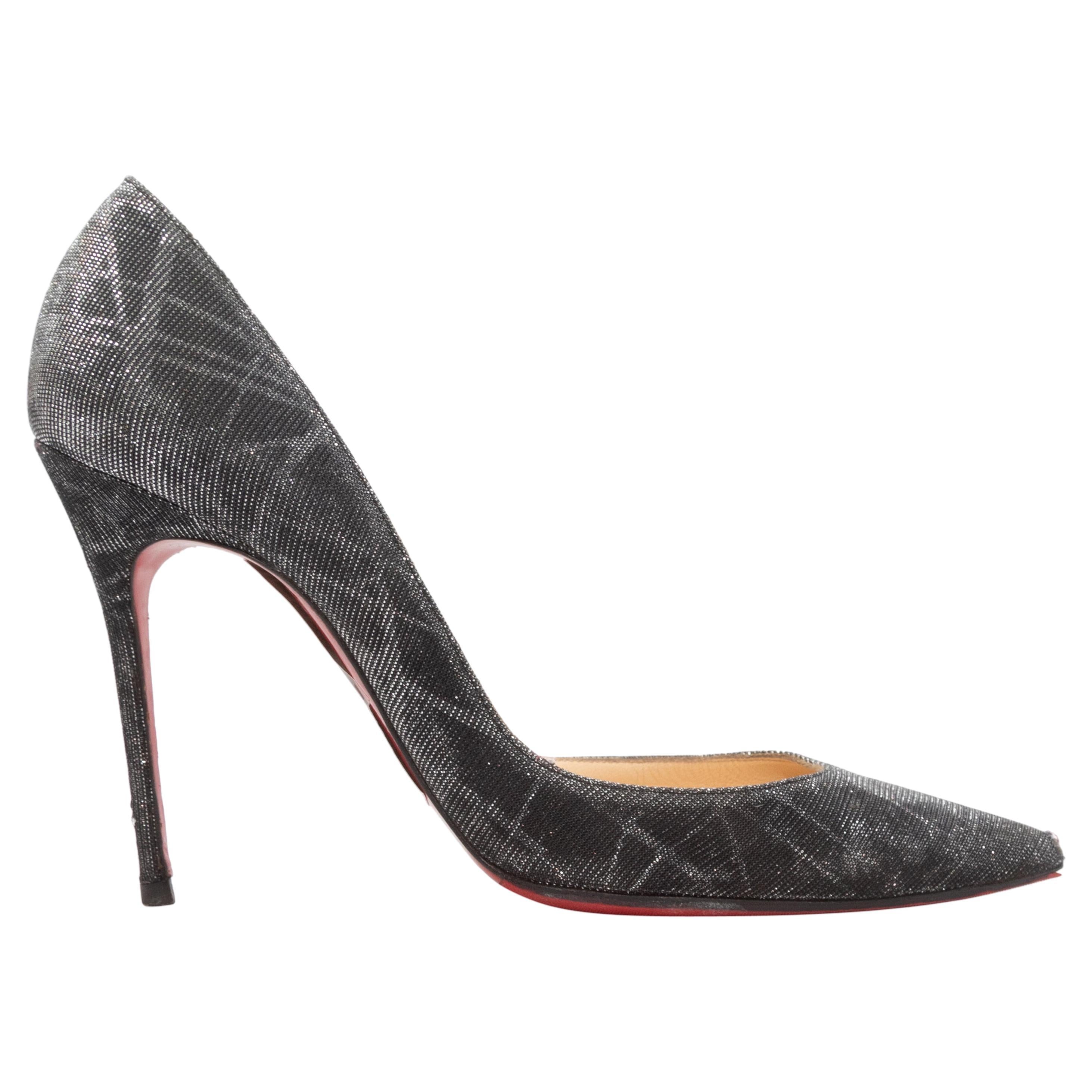 Black & Silver Christian Louboutin Pointed-Toe Pumps size 38