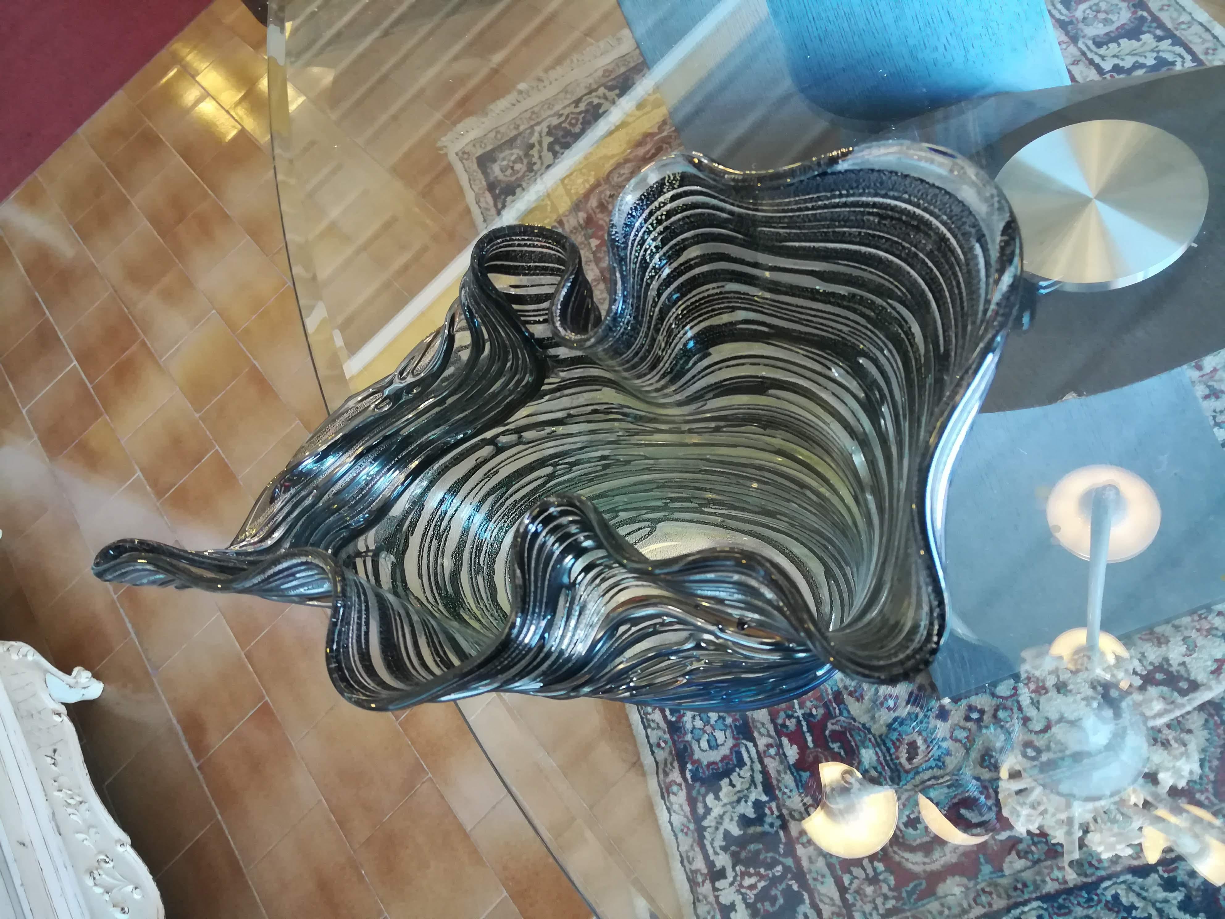Black Silver Italian Blown Glass Vase For Sale 1