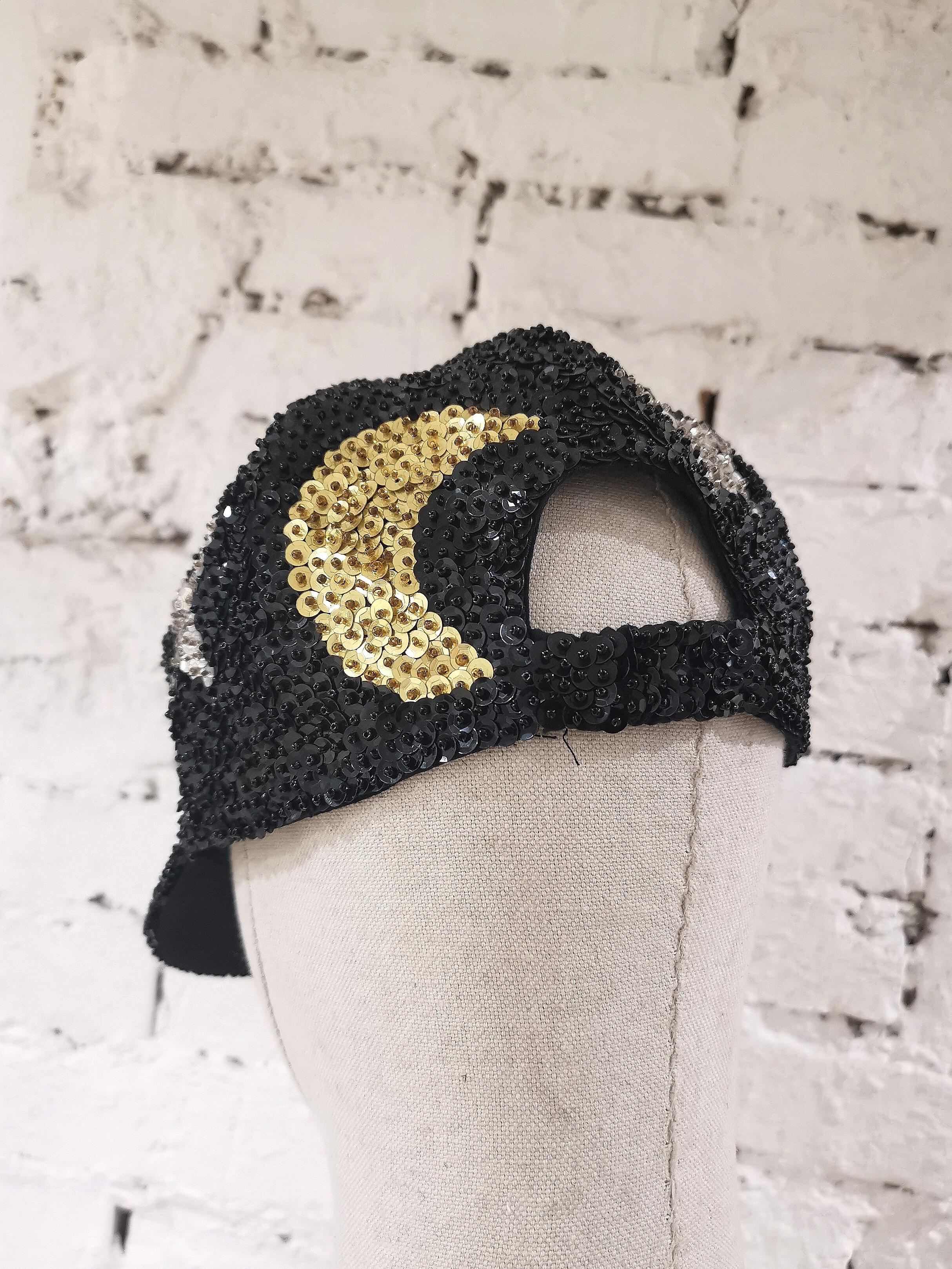 Women's or Men's Black silver stars gold moons sequins hat